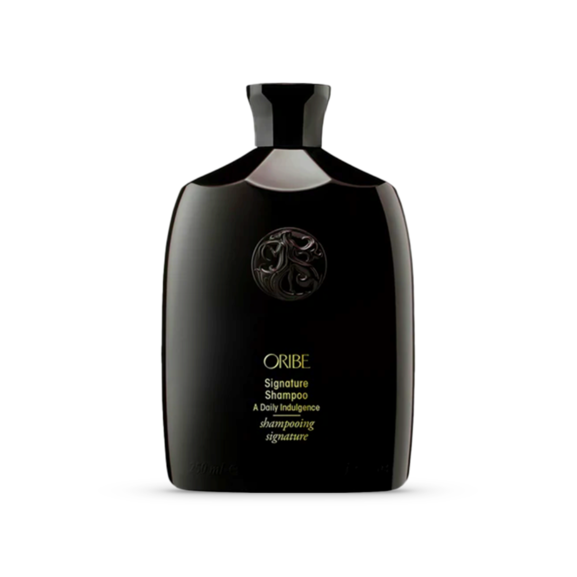  Elegant black 8.5 Oz bottle of Oribe Signature Shampoo, a daily hair care indulgence offering a luxurious cleansing experience, designed to silken, detangle, and protect all hair types.